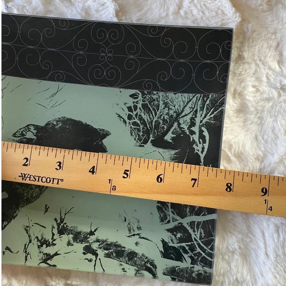 Anthropologie‎ Black Thistle Fox Plate Glass Decorative Tray Winter Whimsical